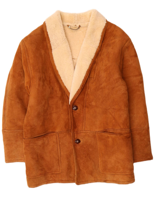Vintage Mens Shearling Jacket IT 56 2XL Brown