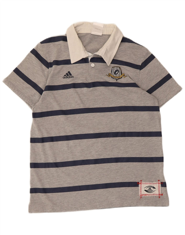 Polo da rugby grafica da uomo Adidas in poliestere a righe grigio medio