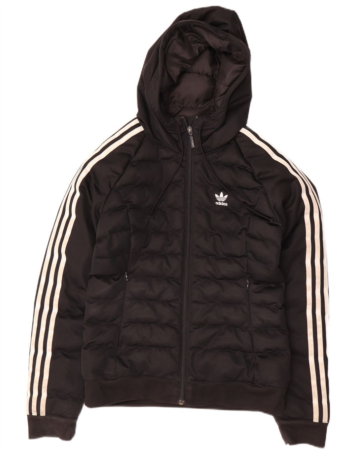 ADIDAS Womens Hooded Padded Jacket UK 12 Medium Black Polyester