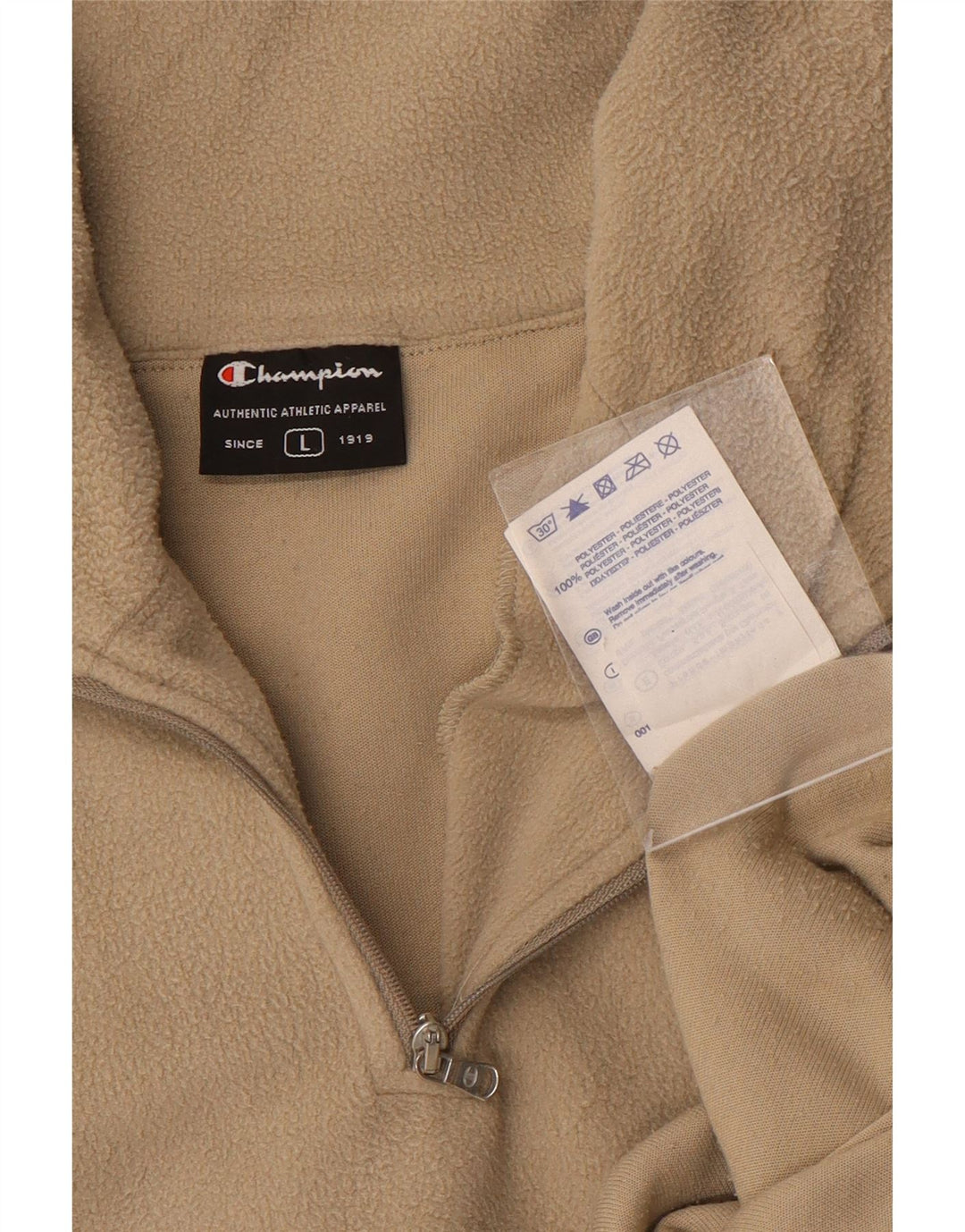 Champion Mens Zip Neck Fleece Jumper Large Beige Polyester