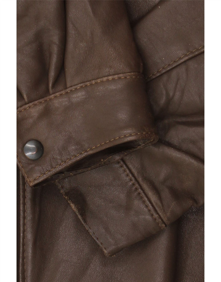 Vintage Mens Military Leather Jacket IT 52 XL Brown