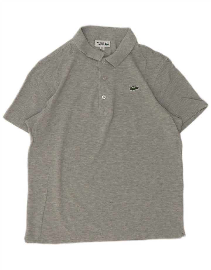 Lacoste Herren-Poloshirt, Größe 4, mittelgrau gefleckte Baumwolle