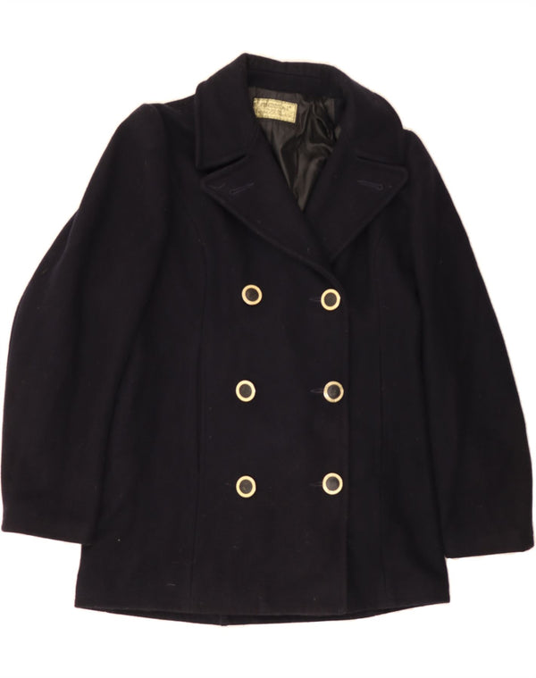 FENDISSIME Womens Pea Coat IT 42 Medium Navy Blue Wool