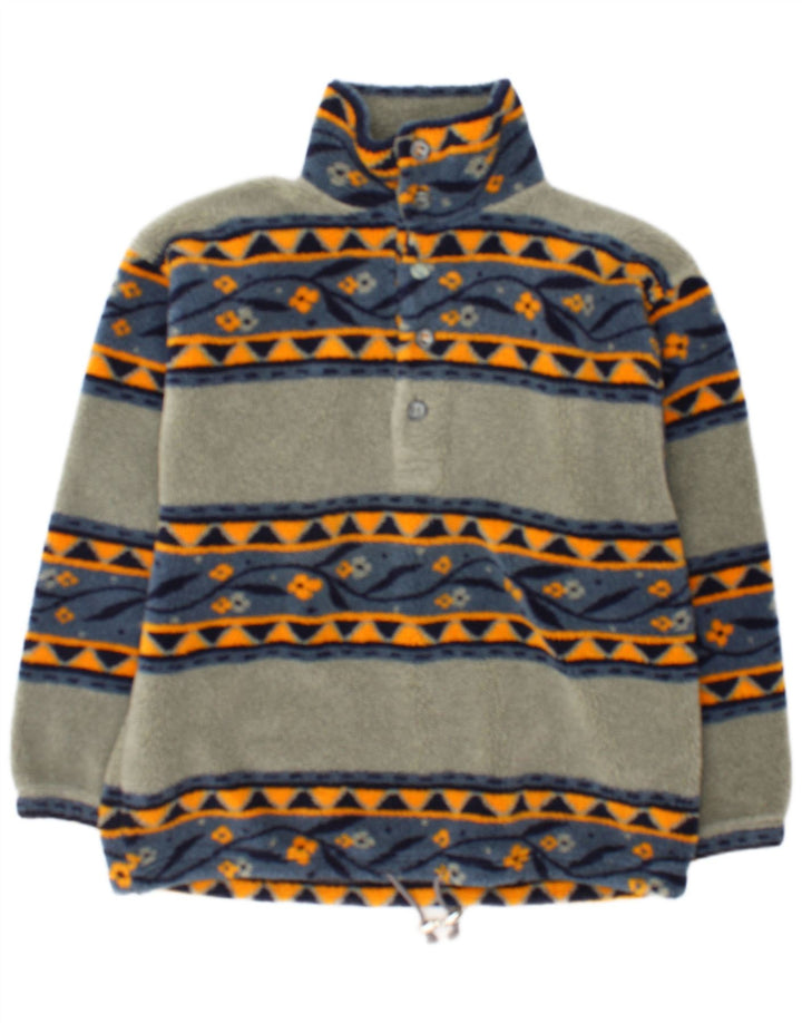 Vintage herre knap-nyse fleece jumper stor grå geometrisk polyester