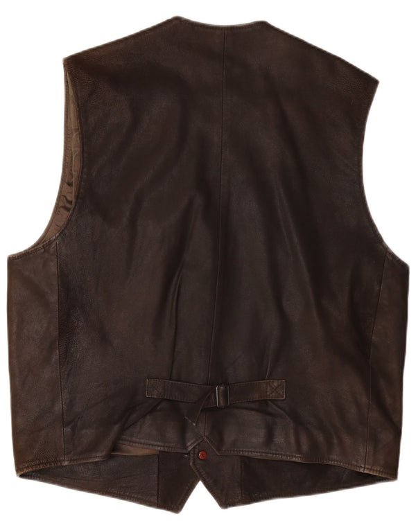 Austin Reed Mens Leather Waistcoat Large Brown