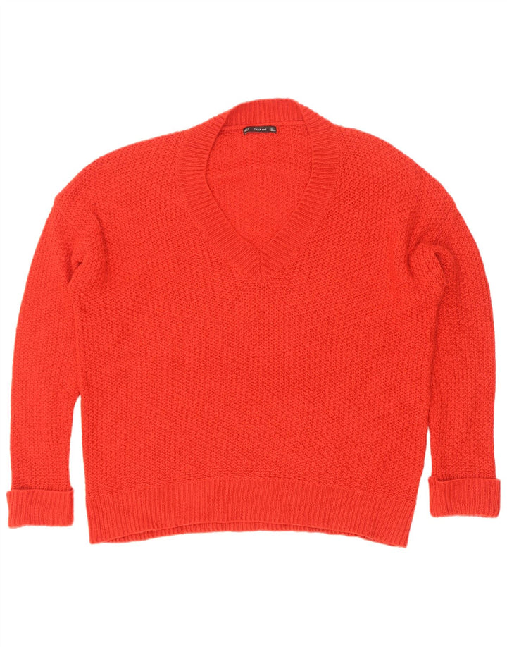 Maglione oversize con scollo a V da donna Zara UK 10 piccolo rosso