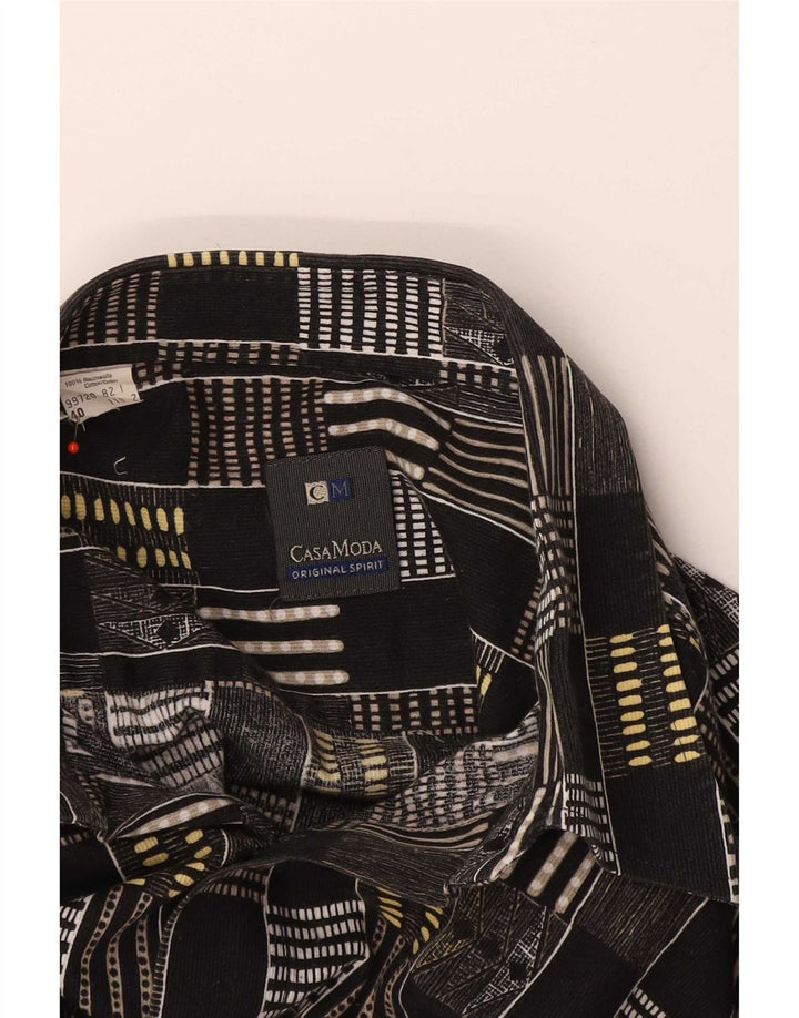 Casa Moda Mens Short Sleeve Shirt Size 40 Medium Black Geometric Cotton