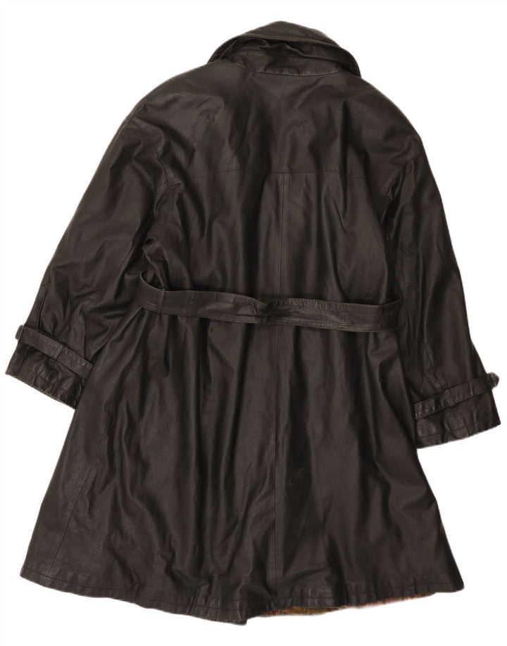 Vintage Womens Double Breasted Leather Coat IT 44 Medium Black Leather