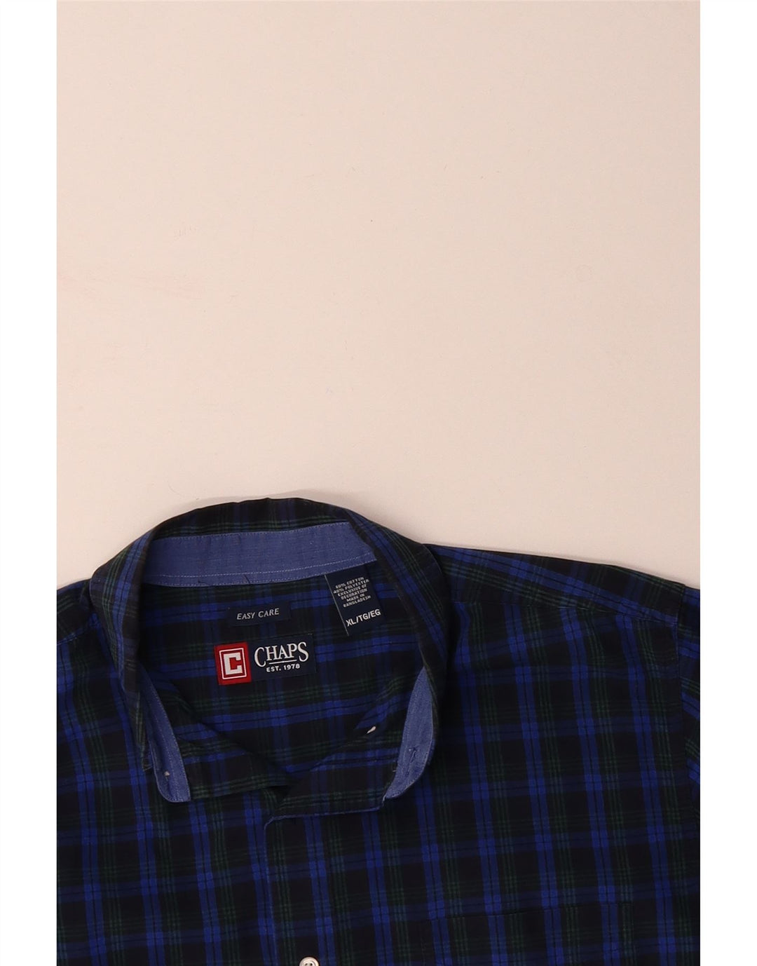 CHAPS Mens Big & Tall Shirt XL Navy Blue Check Cotton