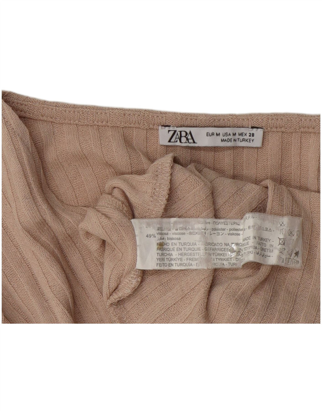 Zara Damen Crop Bluse Top UK 12 Medium Beige Polyester