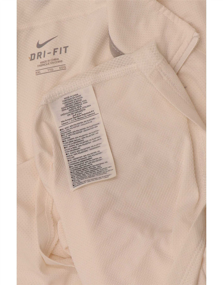 Nike Mens Dri Fit Zip Neck T-Shirt Top 2XL White Polyester