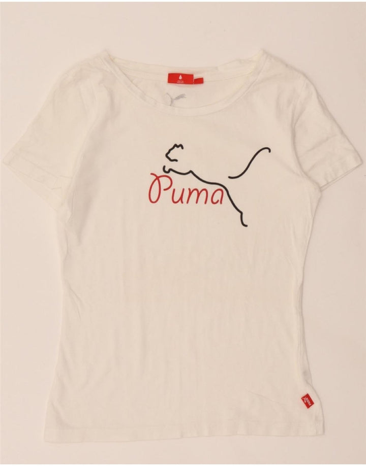 PUMA Womens Graphic T-Shirt Top UK 12 Medium  White Vintage Puma and Second-Hand Puma from Messina Hembry 