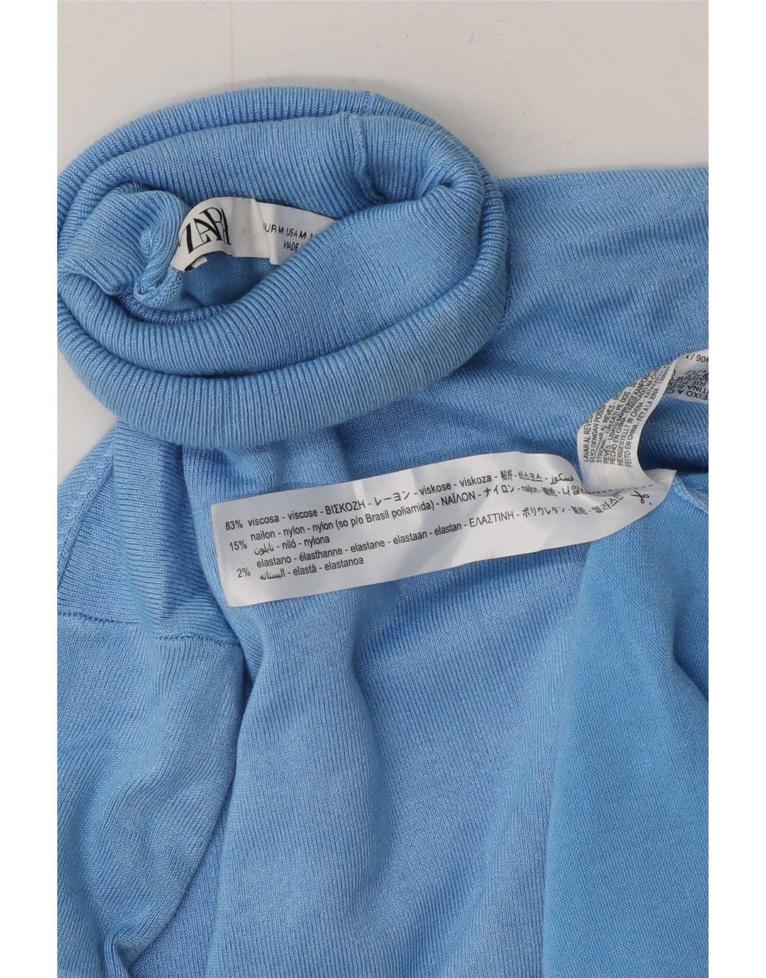 Zara Womens Roll Neck Jumper Sweater UK 12 Medium Blue Viscose