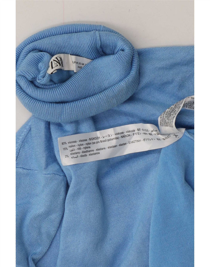 Zara Womens Roll Neck Jumper Sweater UK 12 Medium Blue Viscose