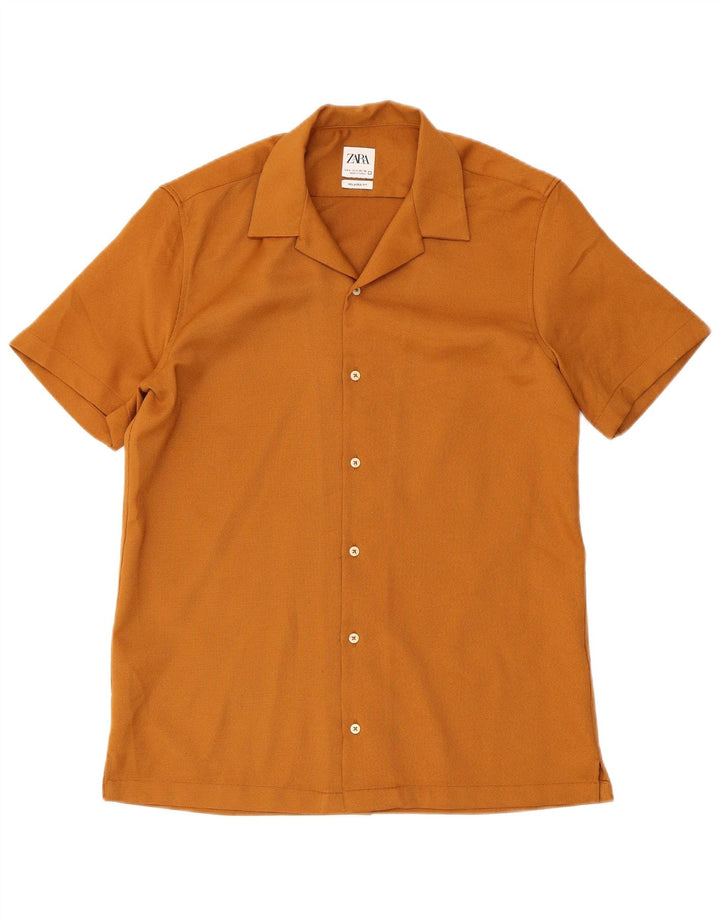 Zara Mens Short Sleeve Relaxed Fit Shirt Small Brown