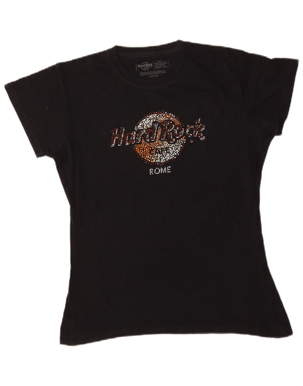 Hard Rock Cafe Femmes Rome Graphic T-Shirt Top UK 16 Large Noir Coton