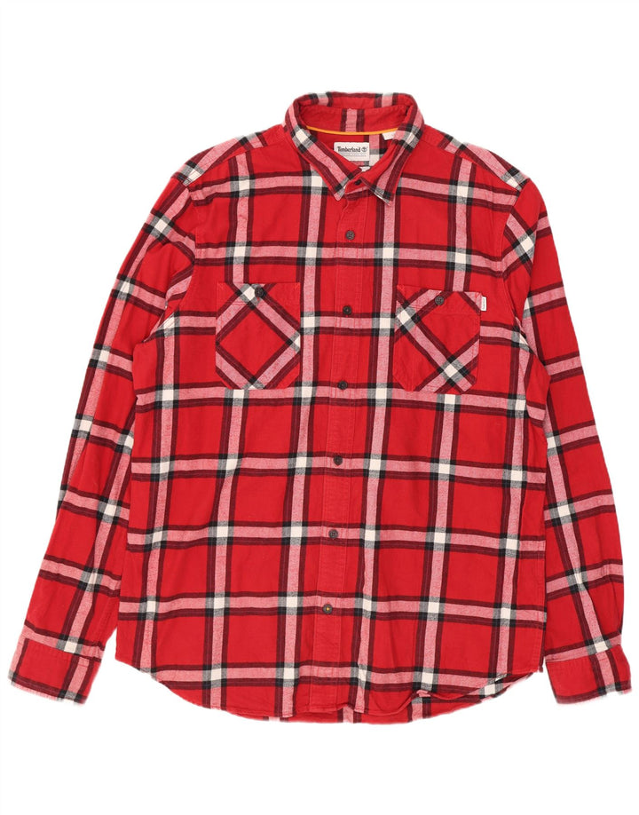 Timberland Mens Regular Fit Flannel Shirt Large Red Check Cotton
