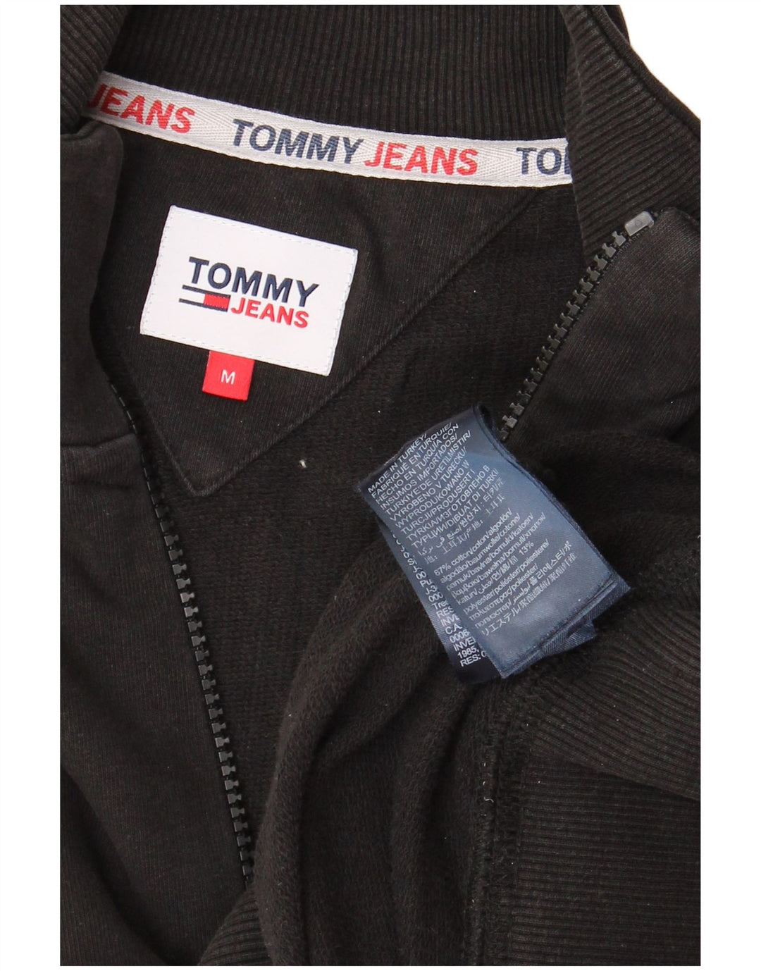 TOMMY HILFIGER Mens Zip Neck Sweatshirt Jumper Medium Black Cotton