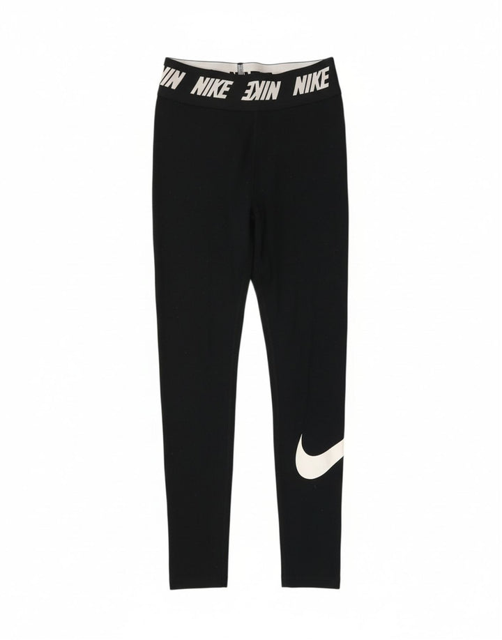 NIKE Womens Graphic Leggings UK 8 Small  Black Cotton