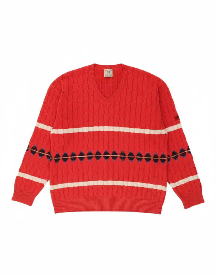 EXPLORER Mens V-Neck Jumper Sweater IT 56 2XL Red Striped
