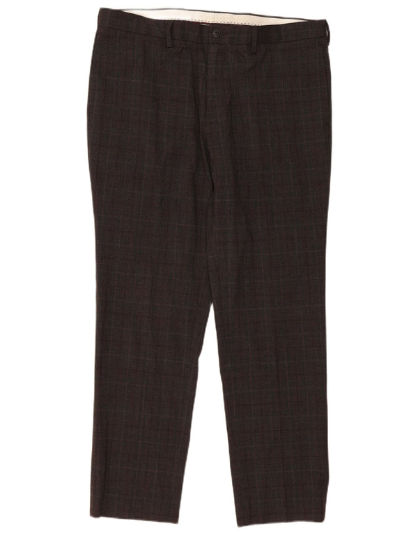 Marks & Spencer Mens Slim Chino Trousers W36 L31 Brown Check Polyester