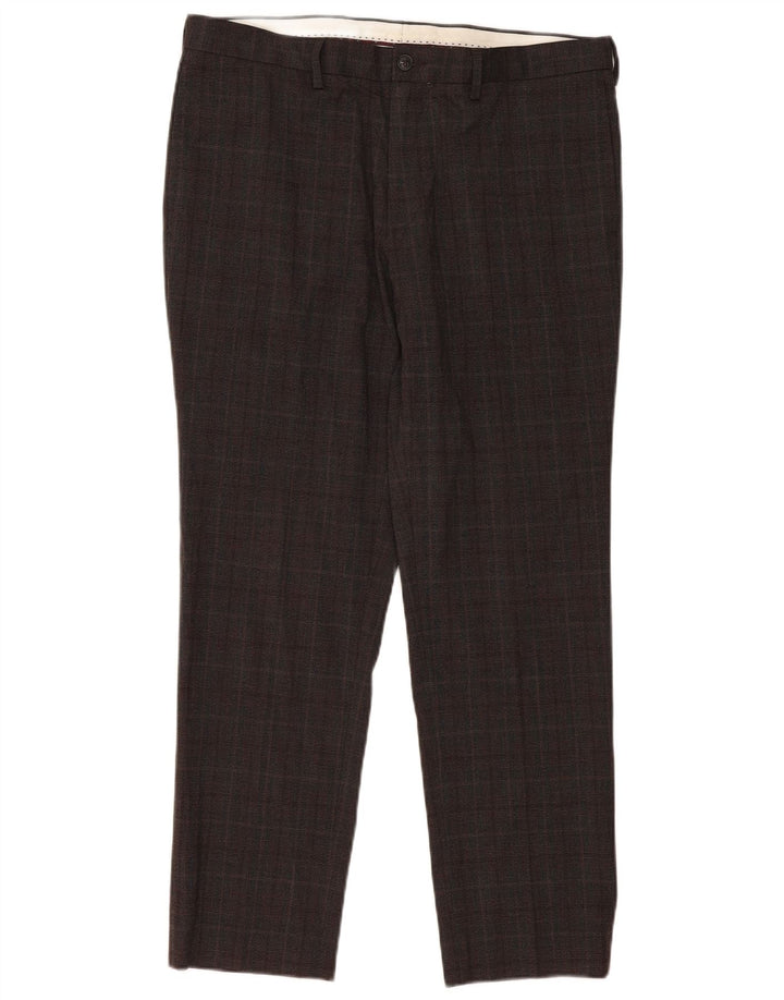 Marks & Spencer Pantalon Chino Slim Homme W36 L31 Marron Carreaux Polyester
