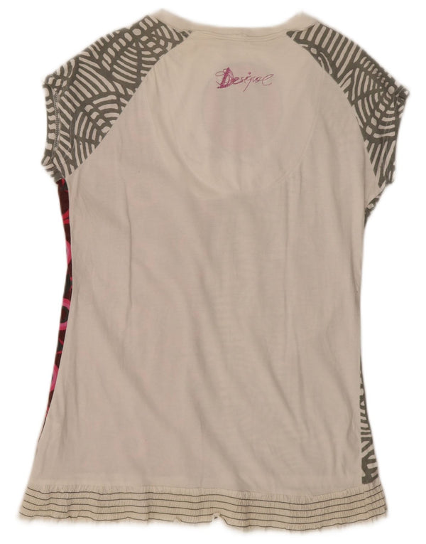 Desigual Womens Graphic T-Shirt Top UK 18 XL Weiße geometrische Baumwolle