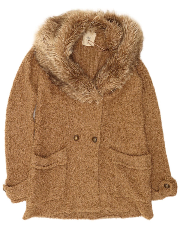 Zara Womens Longline Cardigan Sweater UK 14 Medium Brown Acrylic