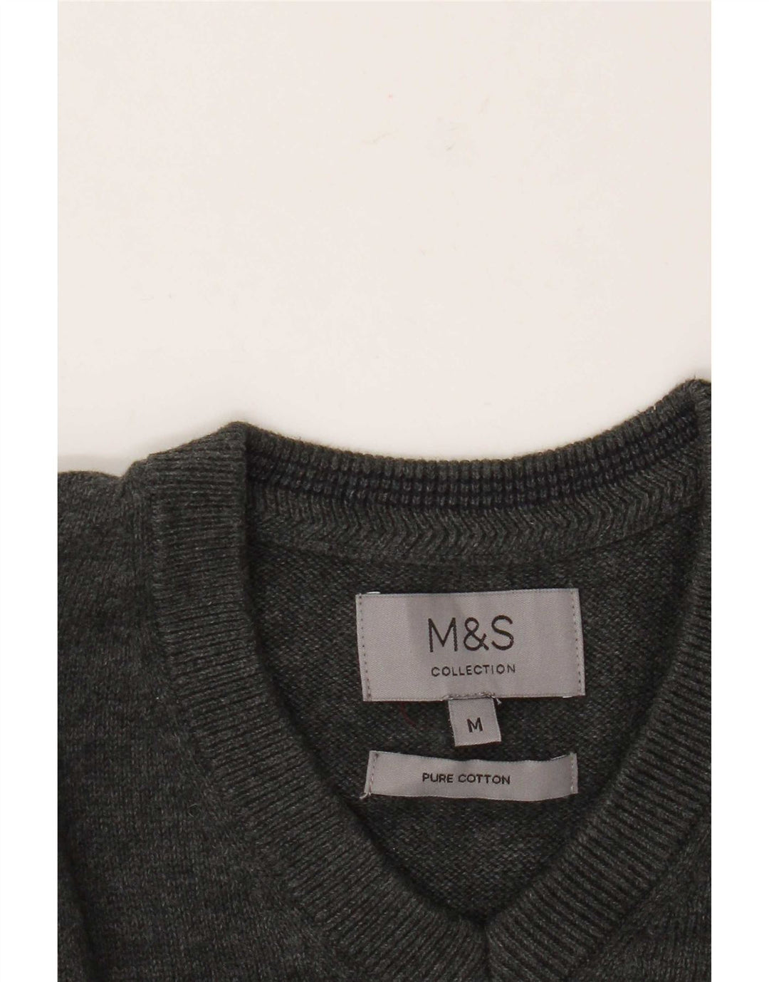 Marks & Spencer Mens V-Neck Jumper Sweater Medium Grey Cotton