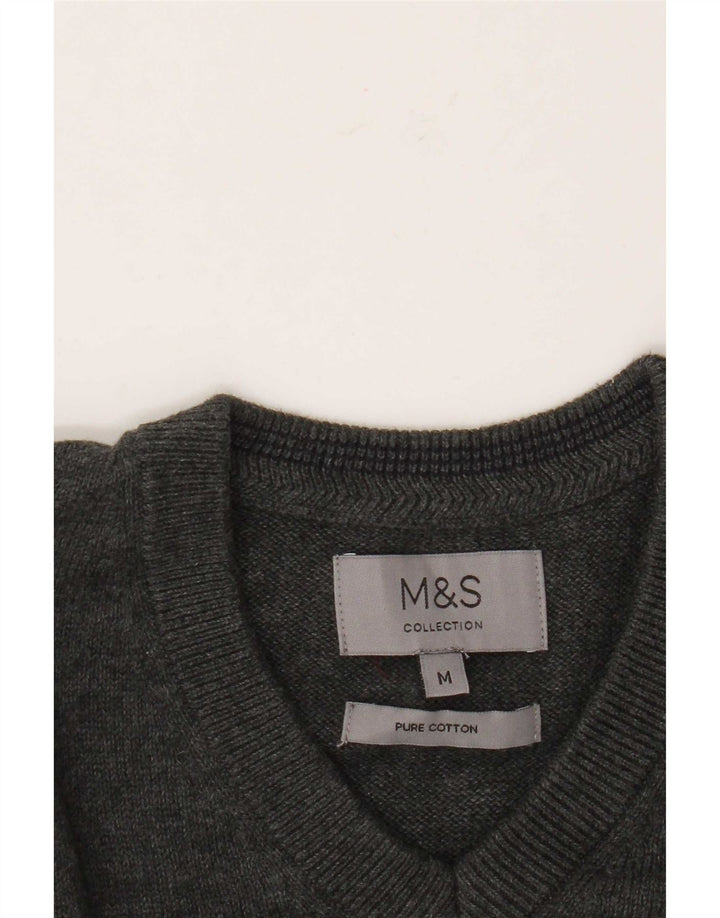Marks & Spencer Mens V-Neck Jumper Sweater Medium Grey Cotton