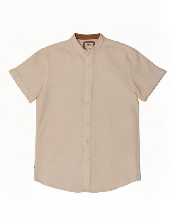 Camicia slim fit a maniche corte da uomo Zara bianca media