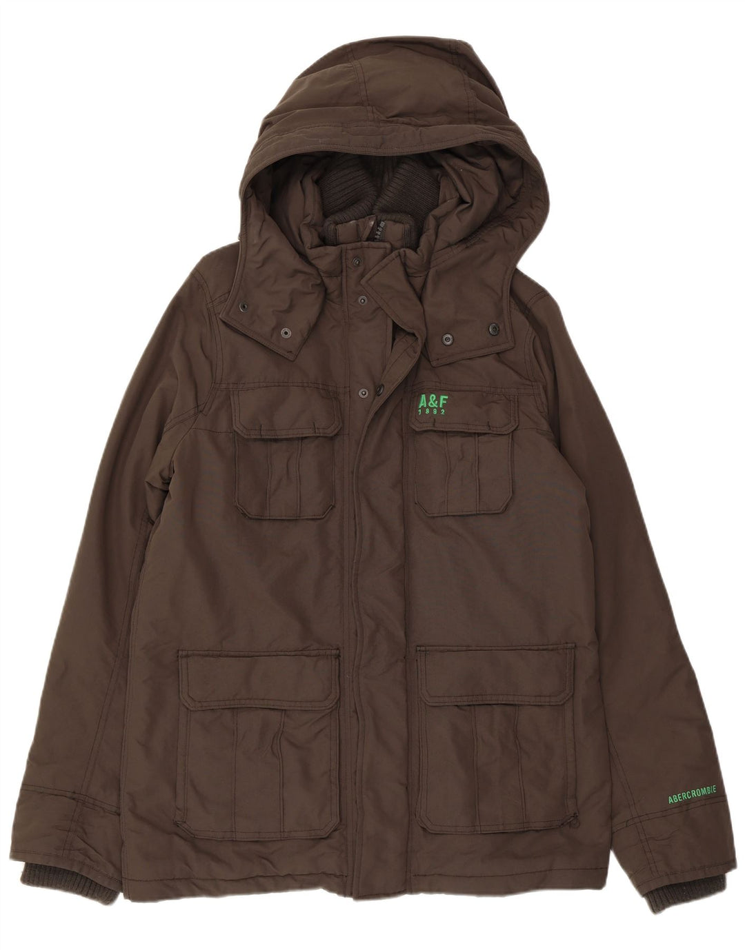 ABERCROMBIE & FITCH Mens Hooded Padded Jacket UK 38 Medium Brown Polyester