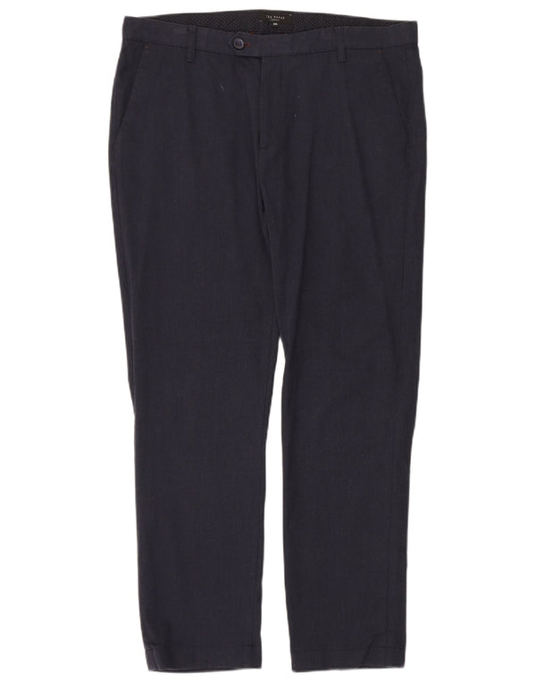 Ted Baker Mens Slim Suit Trousers W36 L30 Navy Blue Cotton