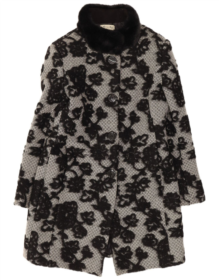 Vintage overfrakke til kvinder UK 12 Medium Black Floral Classic