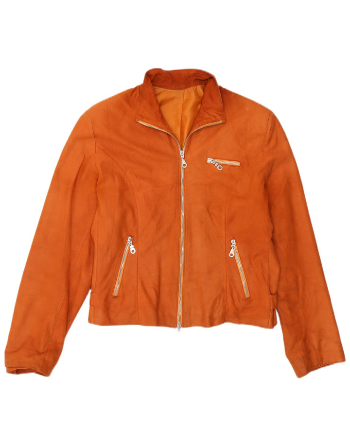 Vintage Womens Crop Leather Jacket IT 44 Medium Orange Leather