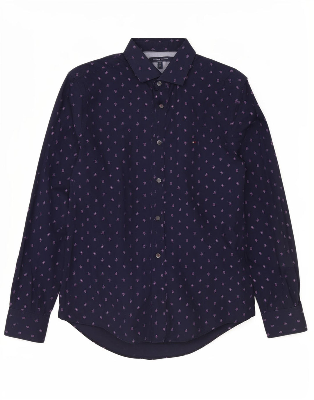Tommy Hilfiger Mens Shirt Medium Navy Blue Paisley Cotton