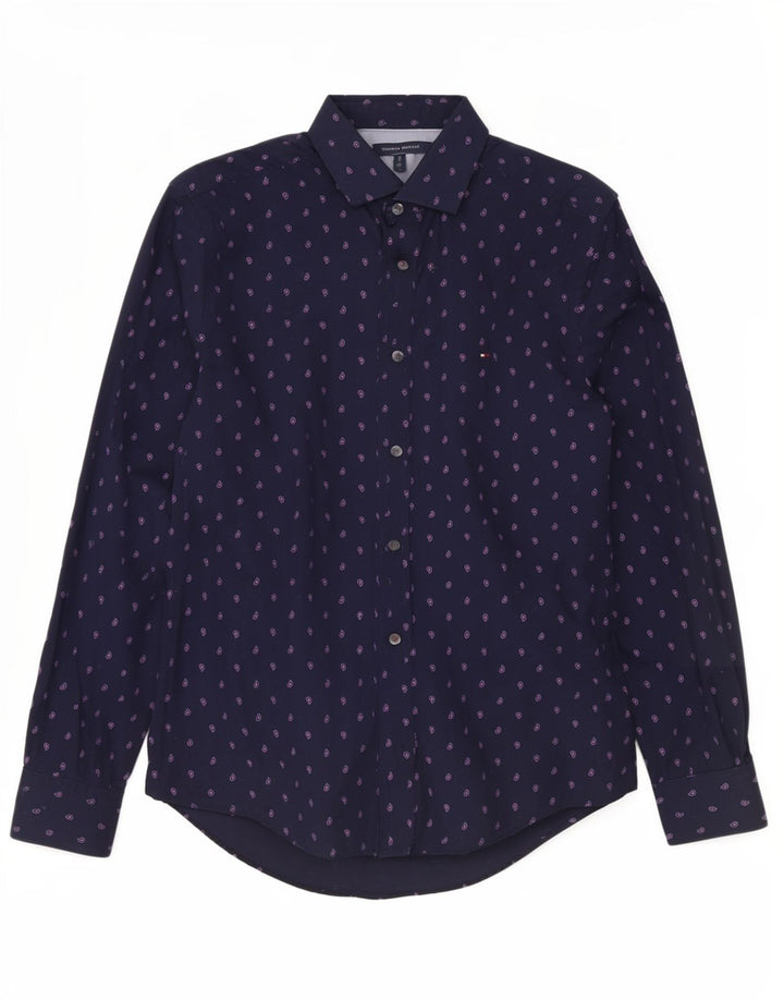 Tommy Hilfiger Mens Shirt Medium Navy Blue Paisley Cotton