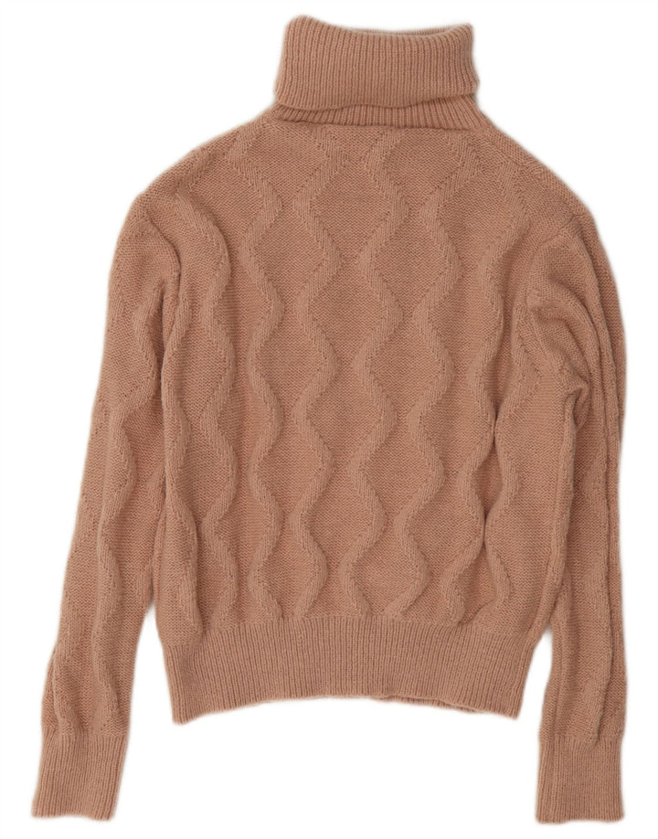 Vintage Dame Crop Roll Neck Jumper Sweater UK 14 Medium Beige Polyester