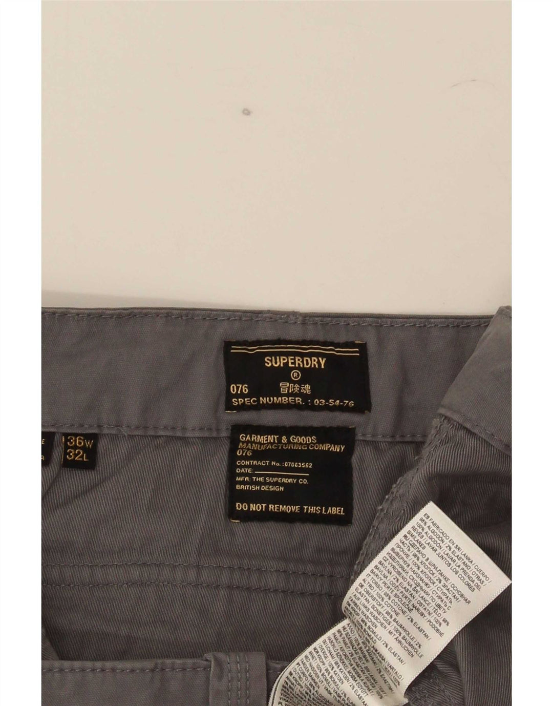 Superdry Mens Slim Cargo Trousers W36 L32 Grey Cotton