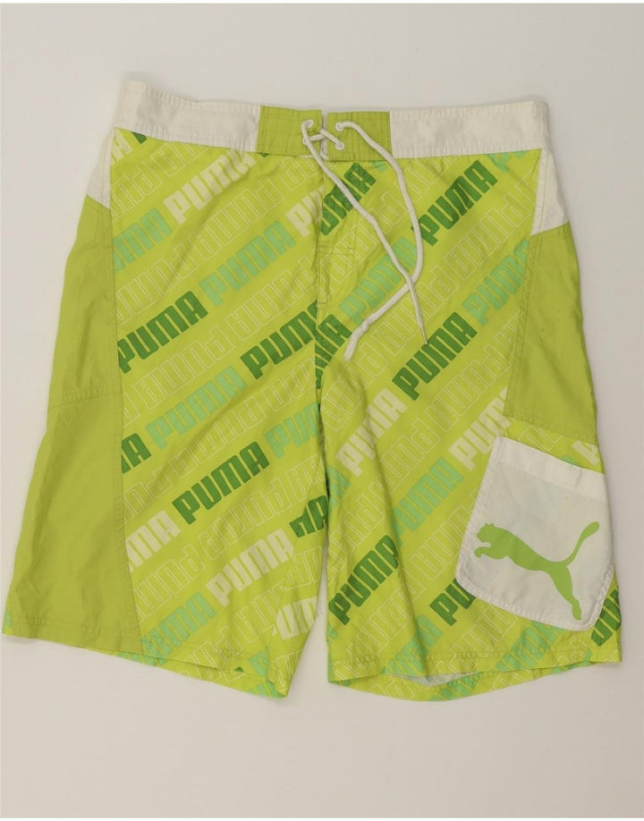 PUMA Mens Graphic Swimming Shorts Medium Green Colourblock Polyester Vintage Puma and Second-Hand Puma from Messina Hembry 