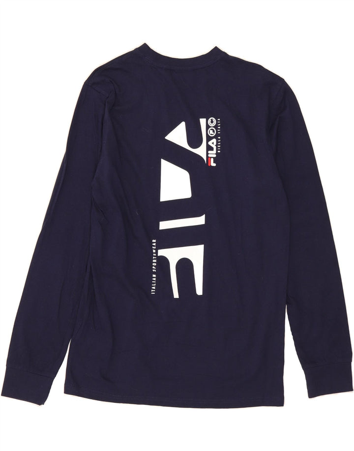 FILA Mens Graphic Top Long Sleeve Small Navy Blue Cotton Vintage Fila and Second-Hand Fila from Messina Hembry 