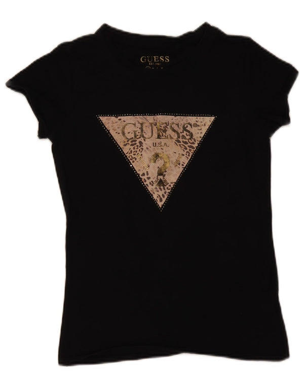 Guess T-shirt graphique pour femme UK 8 Small Noir Coton