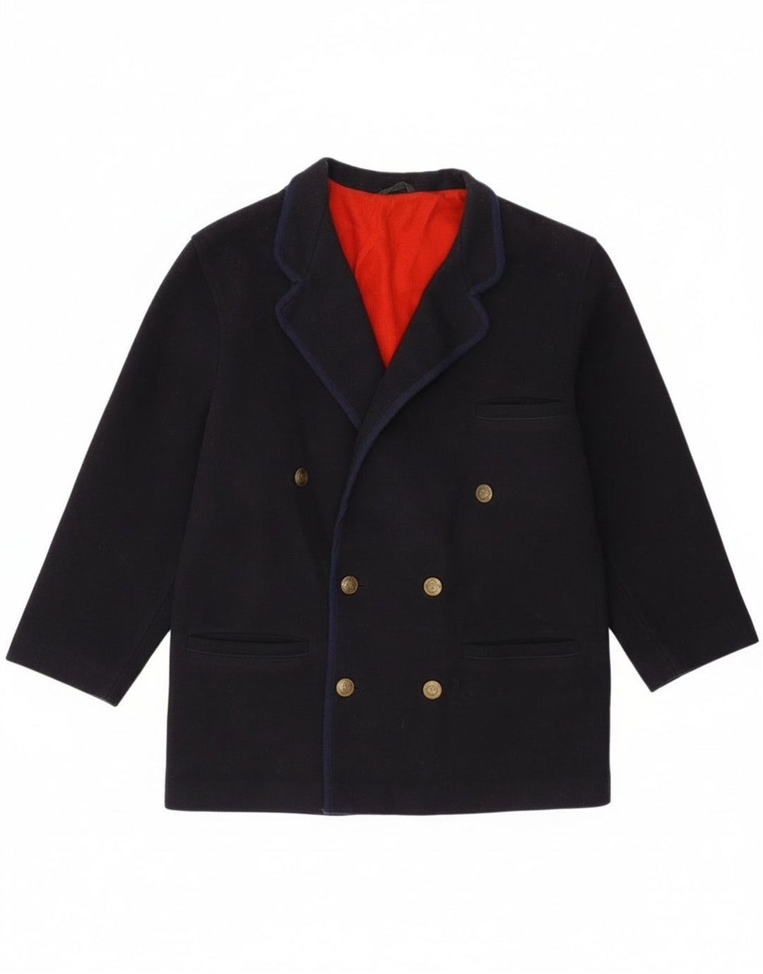 Vintage Mens Regular Fit Double Breasted Coat IT 46 Small Navy Blue Wool
