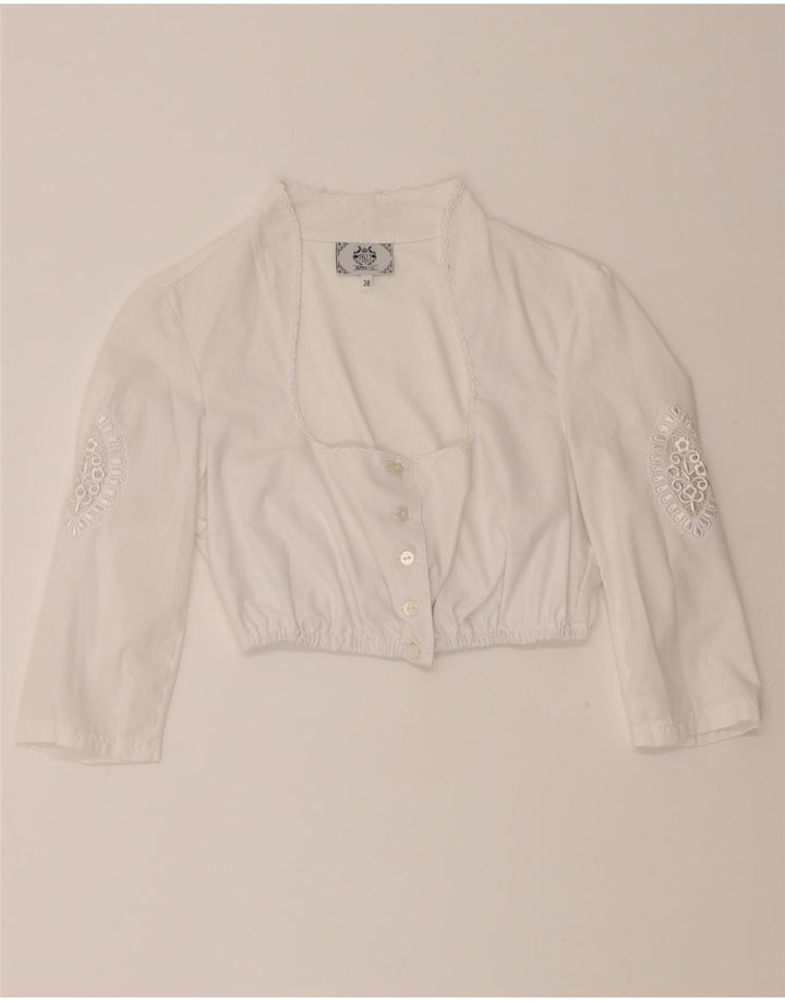 VINTAGE Womens 3/4 Sleeve Crop Shirt Blouse EU 38 Medium White Polyester Vintage Vintage and Second-Hand Vintage from Messina Hembry 