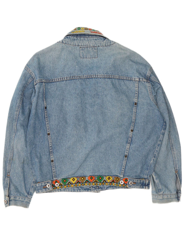 The Seaway Mens Retro Denim Jacket UK 40 Large Blue Geometric 80s