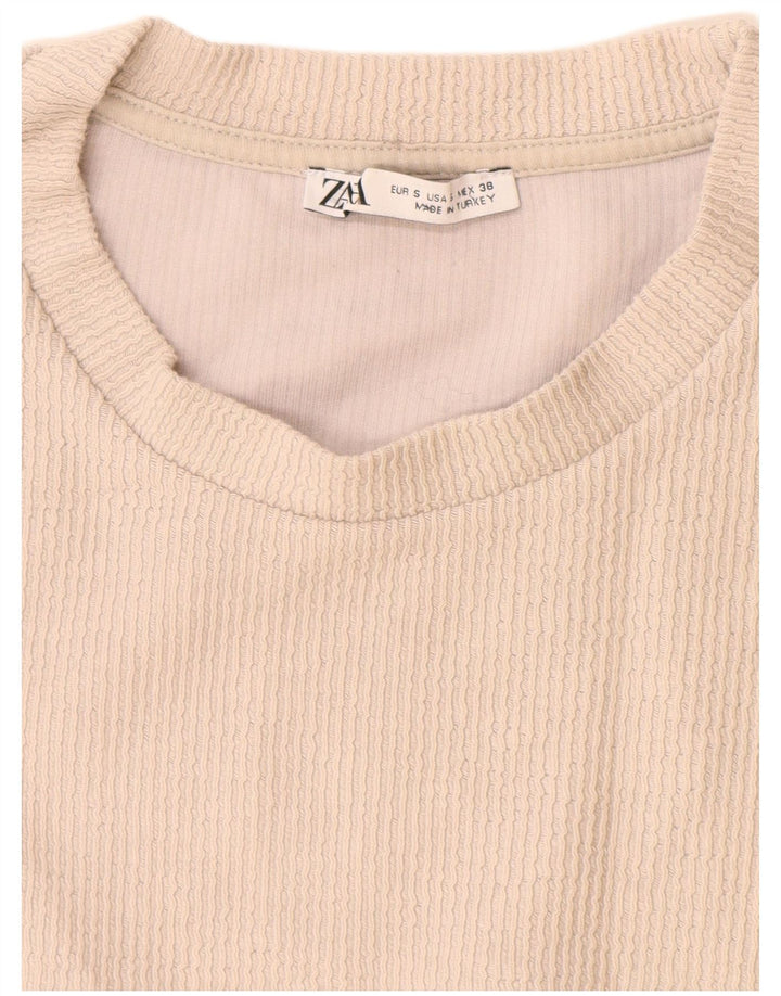 Zara Mens T-Shirt Top Small Beige Cotton