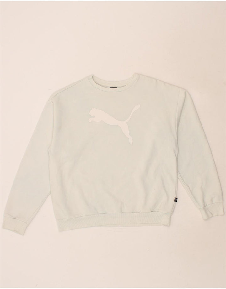 PUMA Womens Graphic Sweatshirt Jumper UK 14 Medium Blue Cotton Vintage Puma and Second-Hand Puma from Messina Hembry 