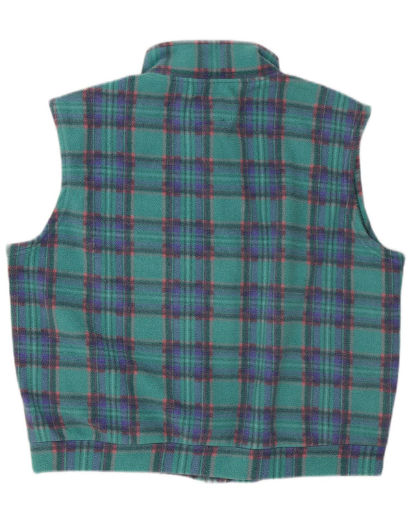 Vintage Mens Loose Fit Fleece Gilet UK 40 Large Turquoise Check Polyester