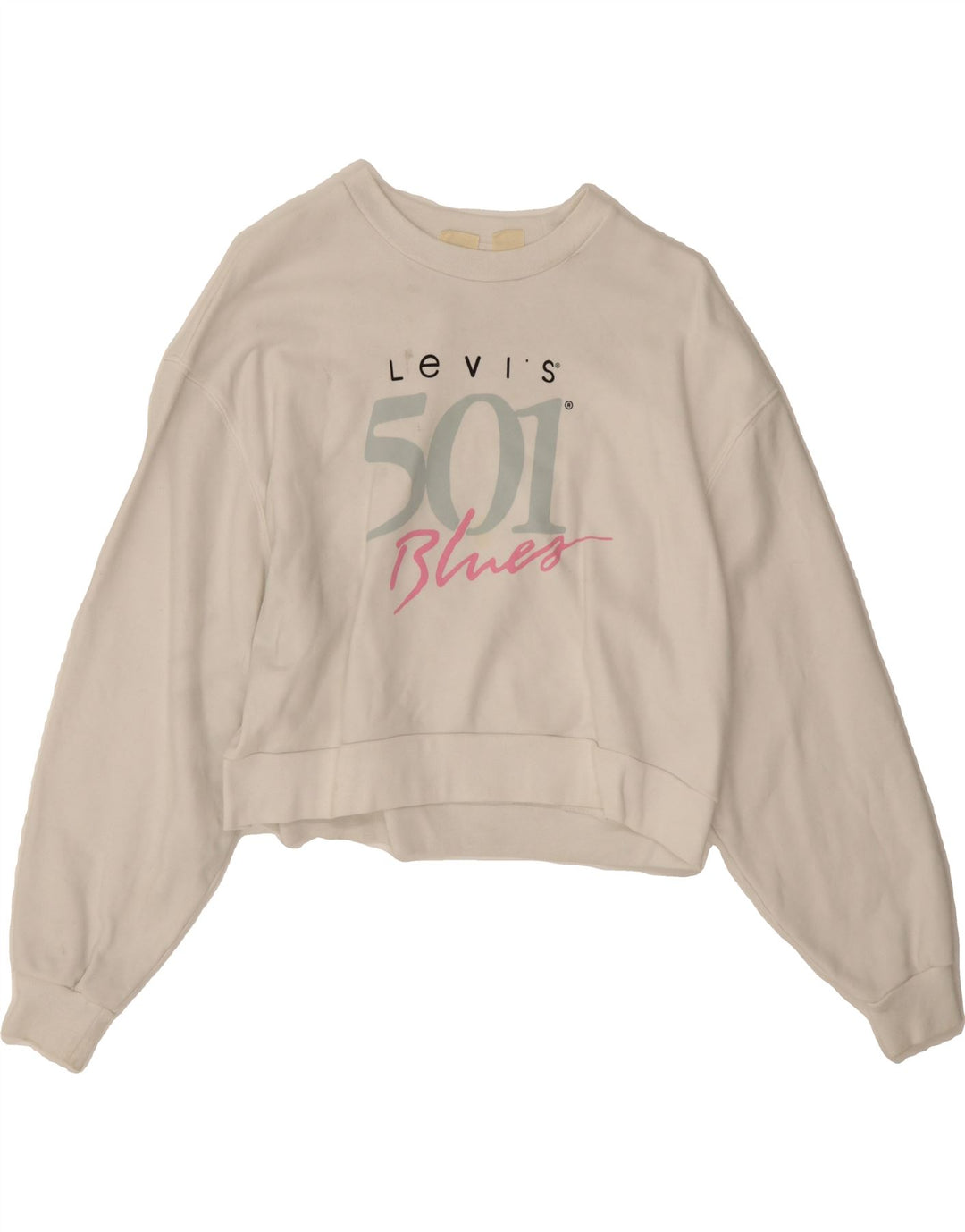 LEVI'S Womens Oversized Crop Graphic Sweatshirt Jumper UK 14 Medium White Vintage Levi's and Second-Hand Levi's from Messina Hembry 