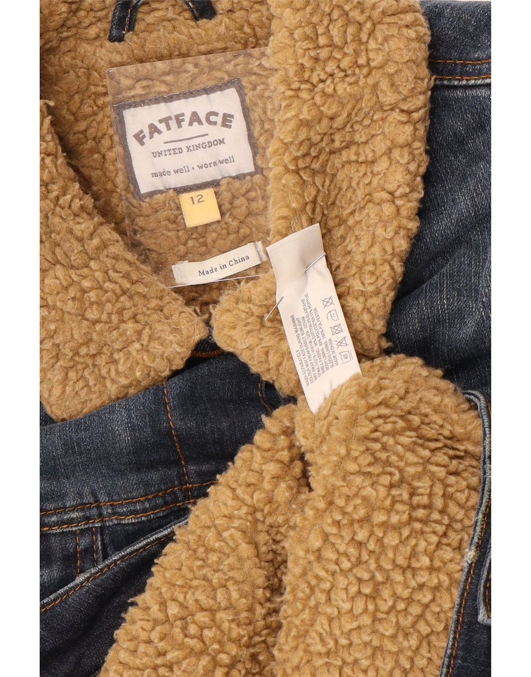 FAT FACE Womens Sherpa Denim Jacket UK 12 Medium  Blue Cotton